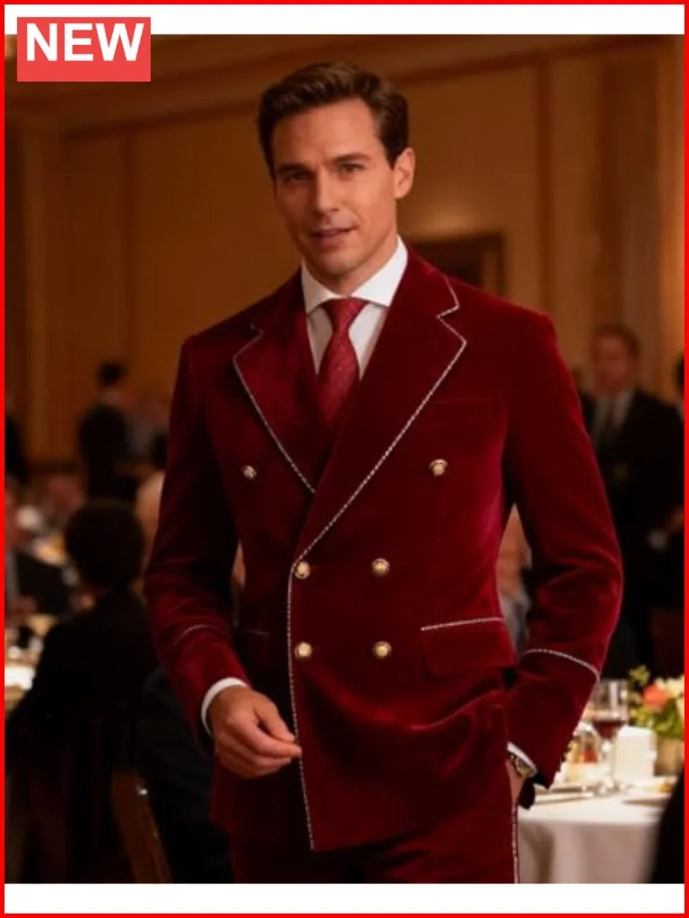 Men's Velvet Double Breasted Tuxedo 2 Piece Slim Fit Suit Prom Wedding